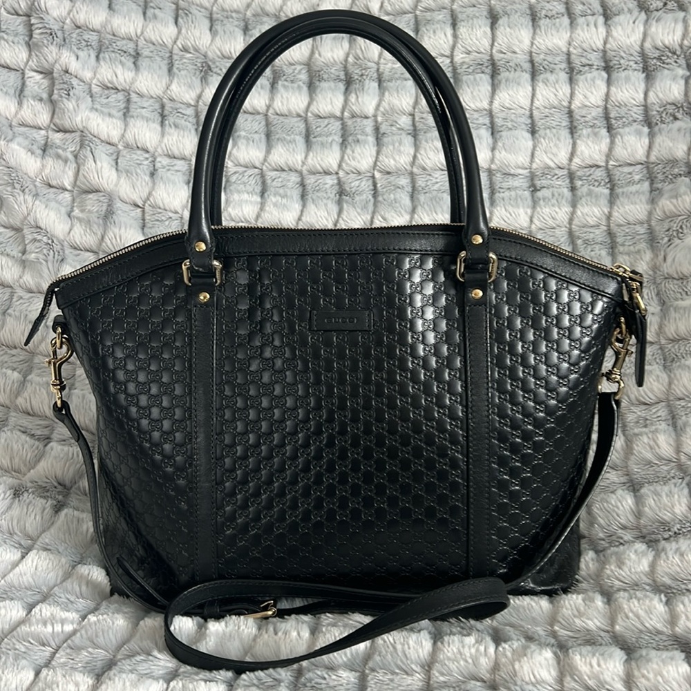 Gucci Britt Convertible Dome Satchel Microguccissima Leather Handbag